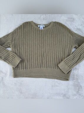 DKNY Cable Knit Sweater 100% Cotton Olive Green Women’s Size Medium Excellent